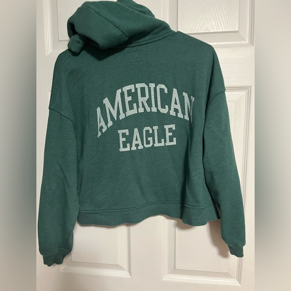 American Eagle Green Zip-Up Crop Sweatshirt - Picture 3 of 5